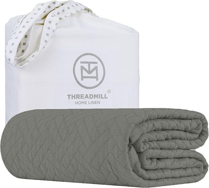 Threadmill Luxury Cotton Blankets for King Size Bed | All-Season Cozy 100% Cotton King Blanket | Criss Cross Jacquard Soft & Lightweight Coverlet fits California King Size Bed, 104x92 | Dark Grey
