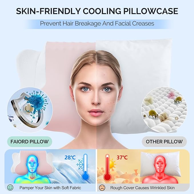 Cervical Pillow for Neck Pain Relief - Cooling Ergonomic Dual-Sided Orthopedic Neck Pillow with Ice Silk Pillowcase, Breathable Memory Foam Contour Pillow for Side, Back, Stomach Sleepers