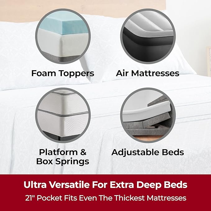 Mellanni Extra Deep California King Sheets - 4 PC Iconic Collection Bedding - Luxury, Ultra Soft, Cooling Bed Sheets - Wrinkle, Fade, Stain Resistant (Cal King, Laced Sky Blue)