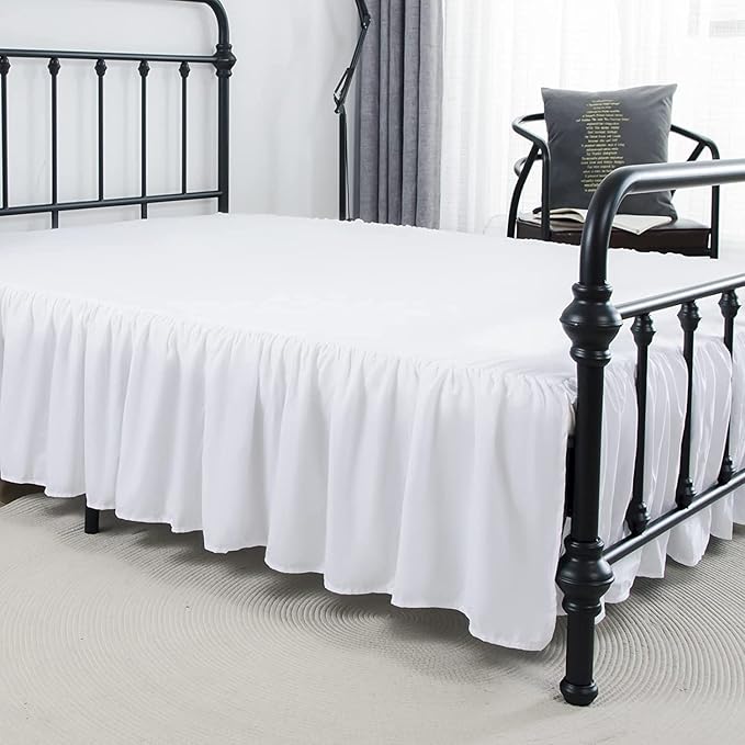 Bed Skirt Ruffled Bed Skirt with Split Corners, 18 Inch Drop Dust Ruffle Bed Skirts with Platform, White, Full Size