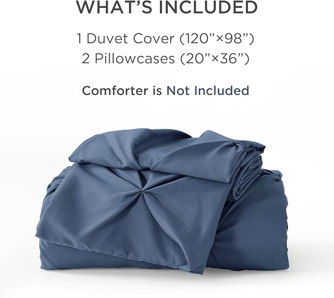 Litanika Ocean Blue Oversized King Pinch Pleat Duvet Cover, 3 Pieces Pintuck Cover Soft Microfiber Bedding Set with Zipper Closure & Corner Ties(1 Duvet Cover, 2 Pillowcases)