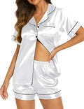 Ekouaer Silk Pajamas for Women Short Sleeve Sleepwear Soft Button Down Loungewear 2 Piece Satin Pjs Shorts Set
