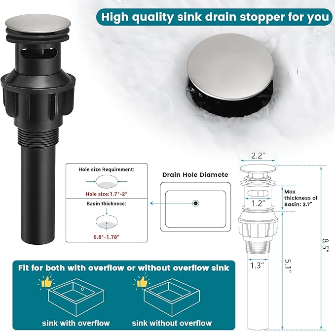 8 Inch Widespread Bathroom Faucet 3 Hole with Pop-up Drain, 2 Handle Bathroom Sink Faucet, Modern Vanity Faucet for Bathroom Sink with 360° Swivel Spout（Brushed Nickel）