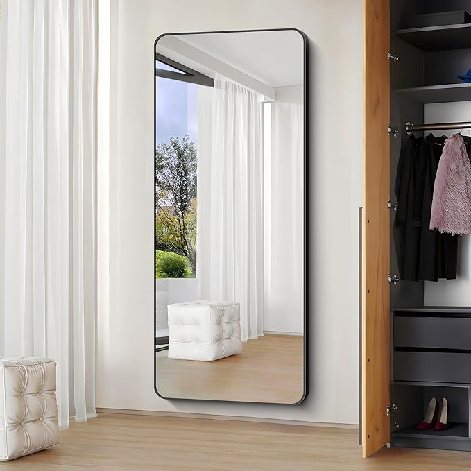 Large Bathroom Mirror, 72 x 30 inch Black Rectangle Mirror, Metal Frame Rectangular Vanity Mirror, Wall Mounted Mirror with Rounded Corner for Bedroom Living Room Hangs Horizontal Or Vertical