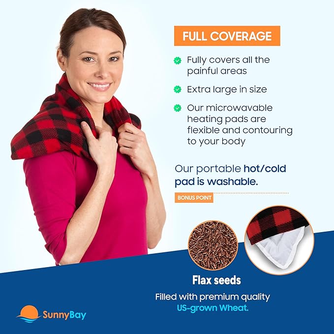 SunnyBay Extra Large Microwave Heating Pad, Microwavable Heavy Weighted Full Body Moist Hot or Cold Pack and Washable Fleece Cover, 10x24 Inches, 2.8 lbs, Made in USA, (Buffalo)