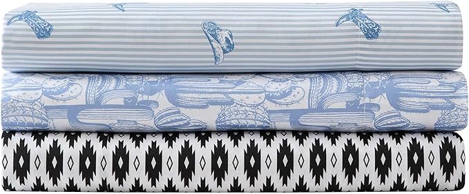 Wrangler - Sheet Set, Breathable & Wrinkle Resistant Bedding with Matching Pillowcases, Yellowstone Inspired, Fully Elasticized (Blaze Black, King)
