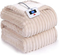 SEALY Electric Blanket Full Size, Soft Ribbed Flannel to Sherpa Reversible Heated Blanket with 10 Heat Settings & 1-12 Hours Auto-Off Overheat Protection, Machine Washable, 72"x84" Beige