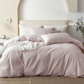 JIYUAN 100% Washed Cotton Duvet Cover Set 3 PCS Oversized King, 1 Duvet Cover 120"x98" (Comforter Not Included) and 2 Pillowcases,Linen Feel Bedding Set Comfy and Breathable, Heathered Greyish Pink