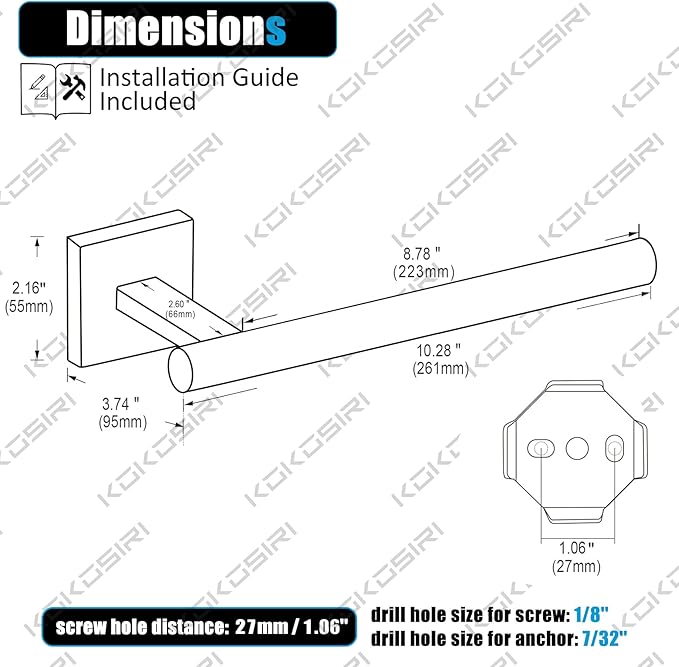 KOKOSIRI Towel Bar Matte Black Bathroom Hardware Hand Towel Rails Wall Mounted Kitchen Toilet Cabinet Paper Holder, Stainless Steel B3008BK