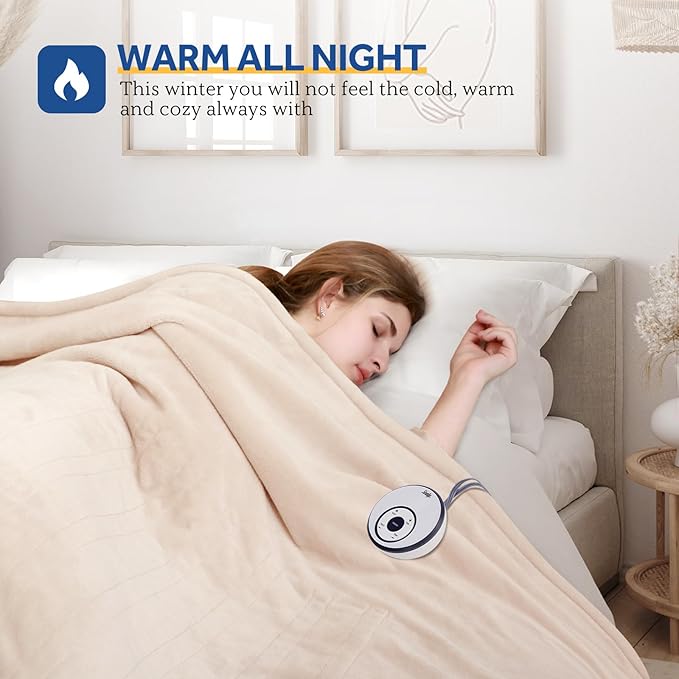 Sealy Electric Blanket Twin Size 62"x84", Soft Double Flannel Heated Blanket with 10 Heat Levels & 1-12 Hours Auto Shut Off, Machine Washable, Even Heat Distribution, Beige