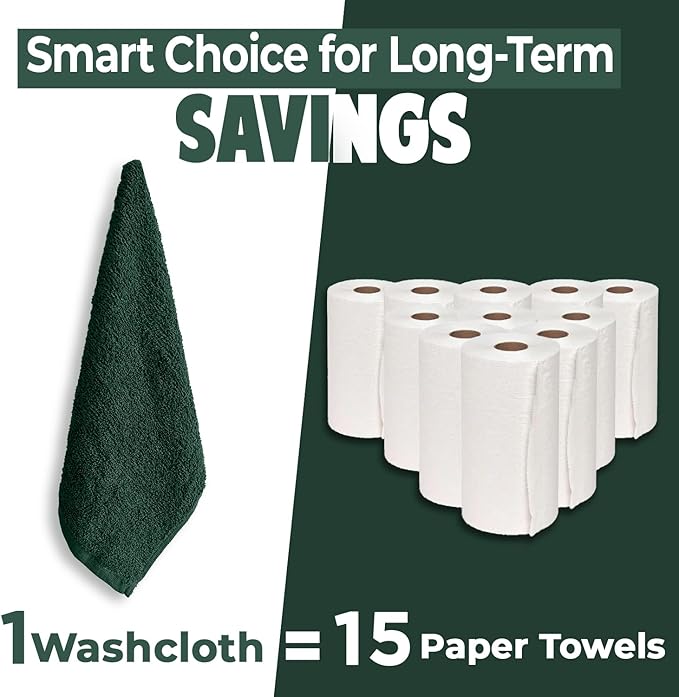 DAN RIVER 100% Cotton Wash Cloths 24 Pack [12x12] Soft & Absorbent washrags, Gym, Hotels & Spa Perfect for Everyday Use Fingertip Towels, Hunter Green