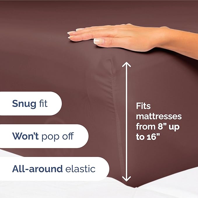 Split King Size 5 Piece Sheet Set - Extra Soft, Breathable & Cooling Sheets - Hotel Luxury Bed Sheets for Women & Men - Deep Pockets, Easy-Fit & Wrinkle-Free Sheets - Dark Russet Oeko-Tex Bed Sheets