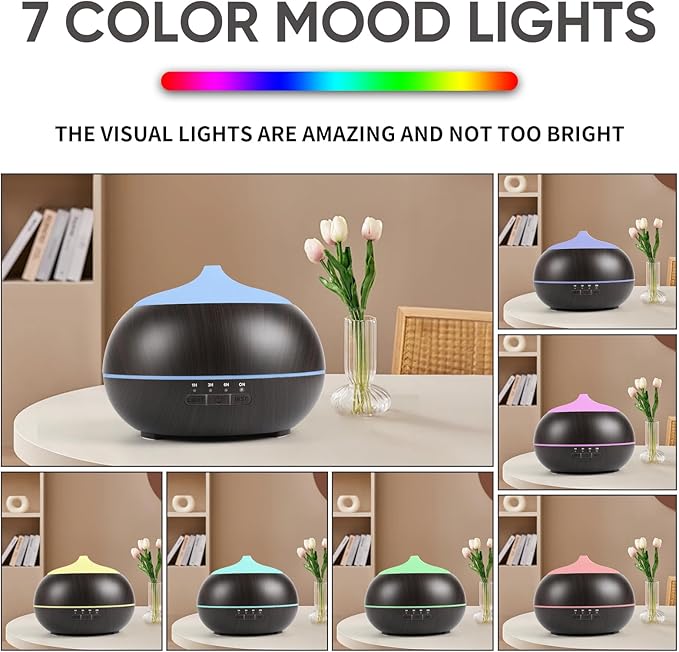 HAPPTWS 500ML Essential Oil Diffuser - BPA Free Ultrasonic Aromatherapy Diffuser, with 7-Color Lights Waterless Auto Shut Off for Home、Room、pet Room - Black