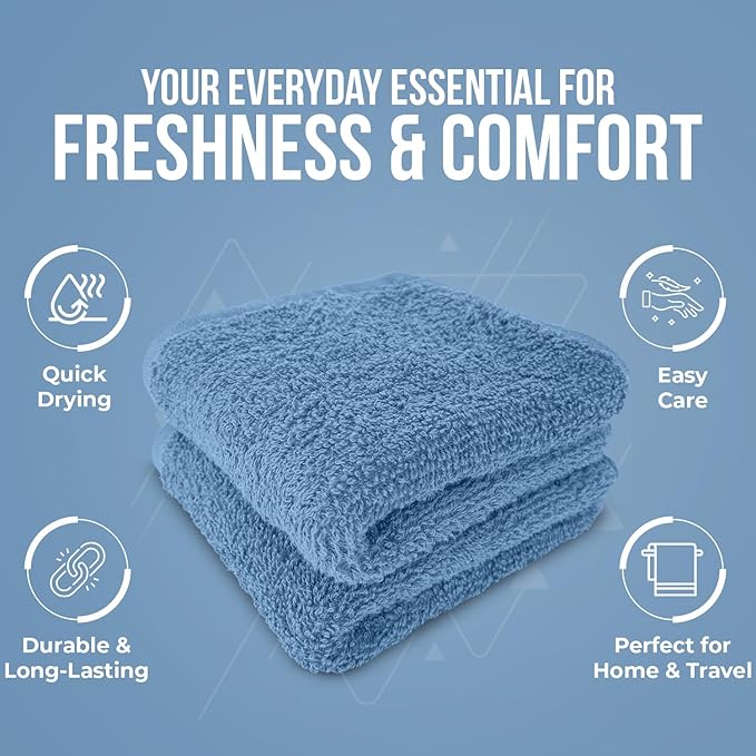 DAN RIVER 100% Cotton Wash Cloths 24 Pack [12x12] Soft & Absorbent wash rag, Gym, Hotels & Spa Perfect for Everyday Use Fingertip Towels, M-Blue
