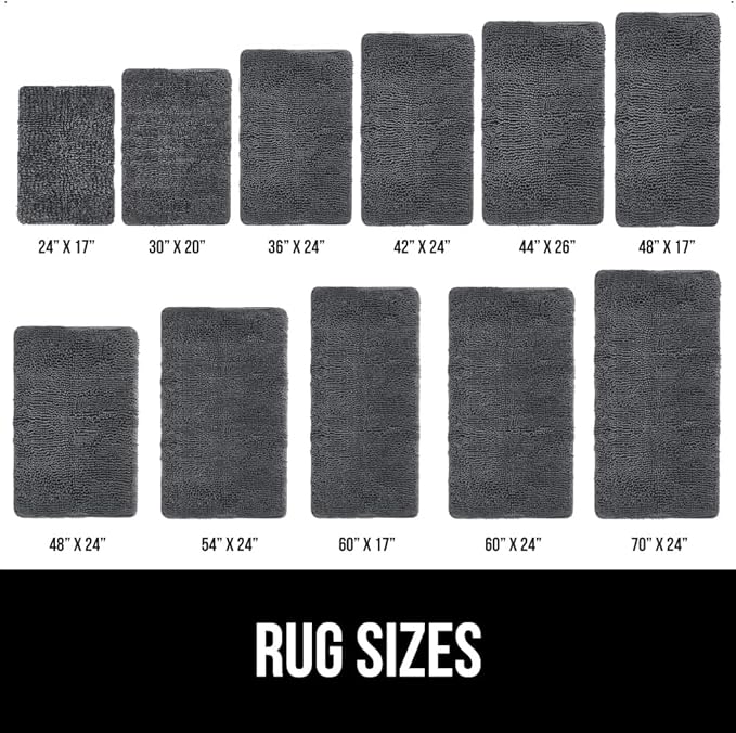 GORILLA GRIP Bath Rug Mat, Soft Absorbent Chenille, Quick Dry Microfiber Mats, Rubber Backing Washable Shower Floor Rugs, Bathmat Runner, US Designed Bathroom Home Decor Accessories 24x17, Charcoal