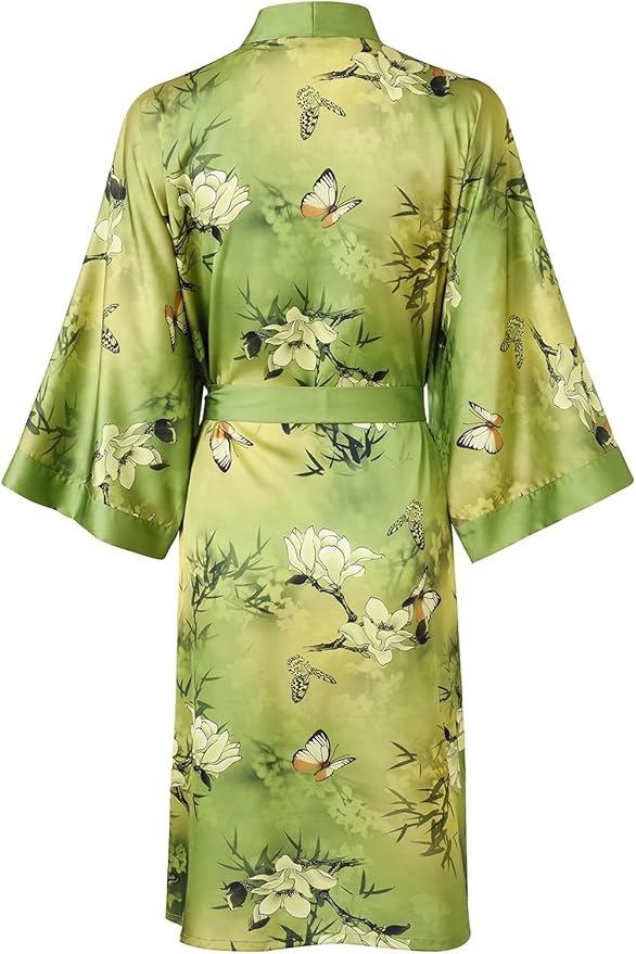 Ledamon Women's Kimono Short Robe for Women - Pocket Floral Bathrobe Nightgown