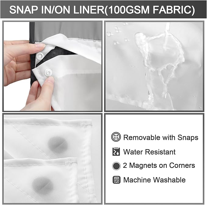 YellyHommy No Hook Shower Curtain with Snap in Liner Set Less Time Black Waffle Shower Curtain for Bathroom 87" L x 72" W