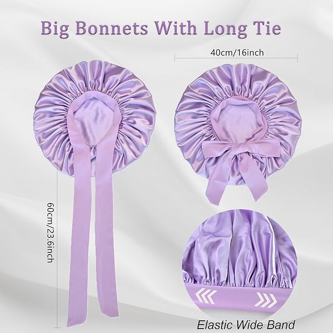 Silk Bonnet for Sleeping Women Satin Bonnet Double Layer Night Sleep Cap with Elastic Tie Band for Curly Natural Hair