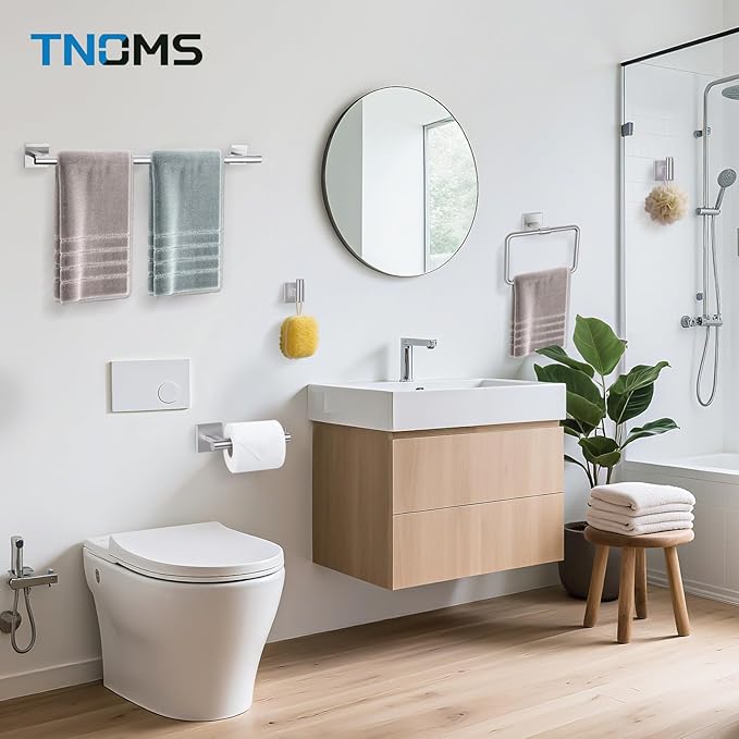 TNOMS Brushed Nickel Towel Bar Set 5 Pieces Brushed Bathroom Hardware Accessories Set,Towel Holder Set for Bathroom SUS304 Stainless Steel Wall-Mounted Towel Holder Set,23.6 Inch