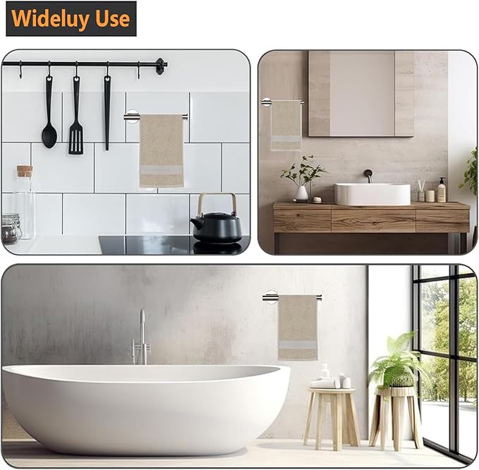 2-Piece Hand Towel Holder - 9" Modern Design Towel Ring, Thicken SUS 304 Stainless Steel Towel Holder for Bathroom Wall, Contemporary Hand Towel Rack - Chrome