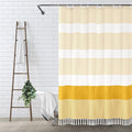 Awellife Boho Yellow Shower Curtain for Bathroom Farmhouse Cotton Stripe Tassel Shower Curtain Natural Texture 72" L x 48" W