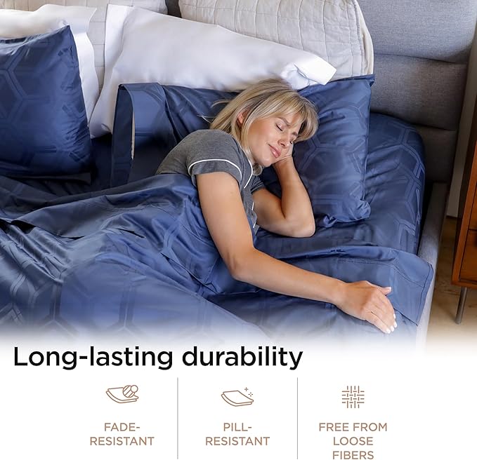 Threadmill 100% Cotton Sheets for Queen Size Bed - 600 Thread Count Queen Bed Sheets Set with 16” Deep Pocket - Jacquard Sateen Weave 4-Piece Bedding Set with Cooling Effect, Folkstone Blue