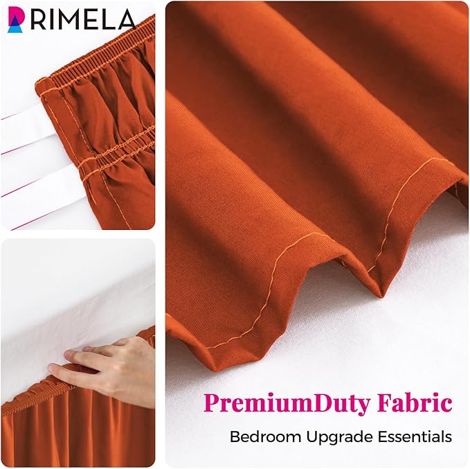 RIMELA Orange Yellow Bed Skirt Queen 15 Inch Drop, Elastic Bed Skirts Queen Size Dust Ruffle, Bedskirt for Adjustable Bed Base, Wrinkle & Fade Resistant Silky Luxurious Fabric Easy to Install