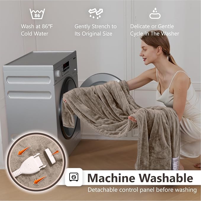 Wapaneus Heated Blanket Electric Queen Size 84"x90"-Dual Control with 10 Heat Levels 12 Timer Settings and 8 Hours Auto-Shut Off,Fast-Heating Electric Blanket,ETL Listed Machine Washable,Mushroom