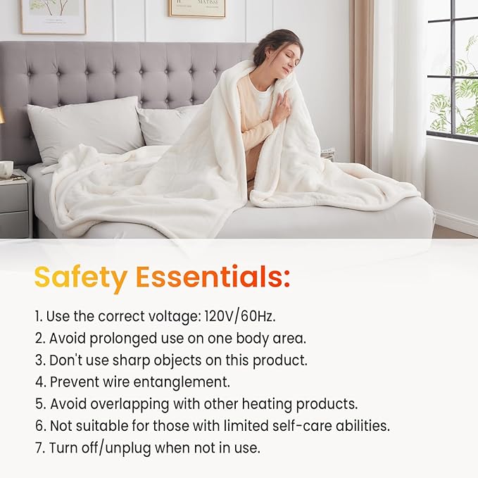 WOOMER Electric Blanket Full Size,Durable Flannel and Soft Sherpa,Dual Control,77”×84” Heated Throw Blanket, 10 Heat Levels&0.5-12h auto-Off,Energy Efficient,ETL Certified
