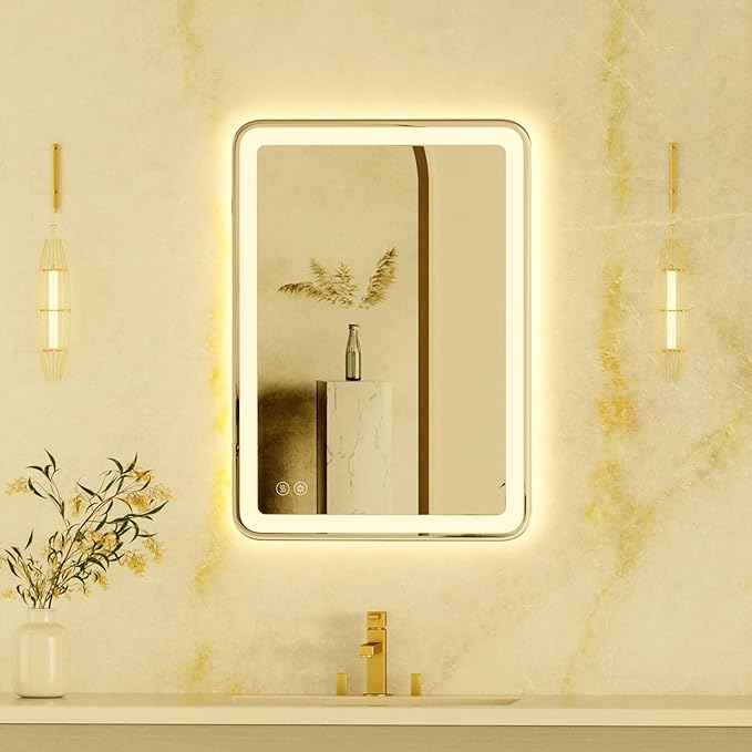 20"x28" LED Bathroom Mirror with Front and Backlight, Lighted Bathroom Vanity Mirror with Stepless Dimmable, 3 Color, Anti-Fog, Smart Bathroom Mirror with LED Lights