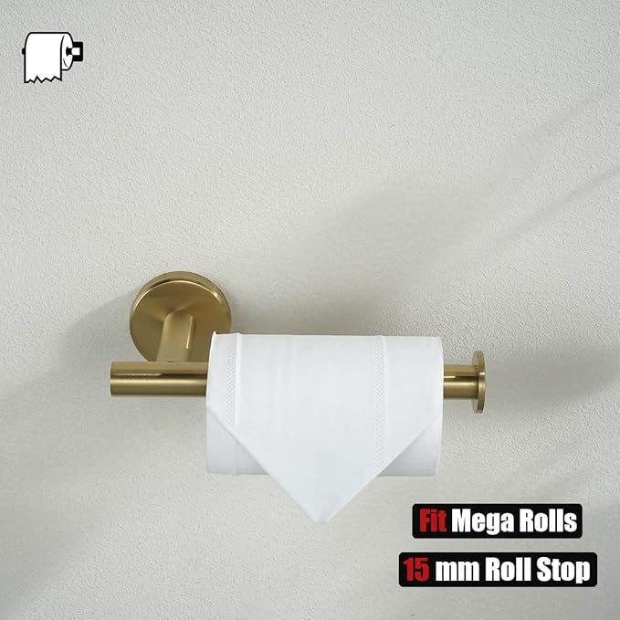 JQK Gold Toilet Paper Holder, 5 Inch Tissue Paper Dispenser, 304 Stainless Steel Thick 0.8mm Wall Mount, Brushed Brass, TPH120-BG