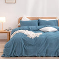 BESTOUCH Duvet Cover Set 100% Washed Cotton Linen Feel Super Soft Comfortable Chic Lightweight 3 PCs Home Bedding Set Solid Dark Blue Cal King