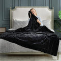 Cozy Bliss Faux Fur Throw Blanket for Couch, Cozy Warm Plush Striped Blanket for Sofa Bedroom Living Room, 90 * 90 Inches Black