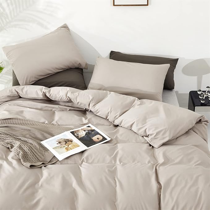 KAREVER Light Khaki Comforter Set Full Size Oatmeal Color Bedding Women 3 Pieces Champagne Full Bed Blanket Set