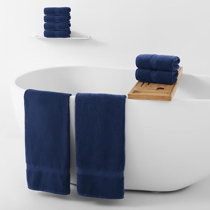 REDKISS Luxury 100% Cotton 8 Piece Bath Towel Sets, 2 Bath Sheets (35x70 in), 2 Hand, 4 Washcloths, Super Absorbent & Quick-Dry Shower Towel for Bathroom Spa Gym Hotel Yoga - Blue