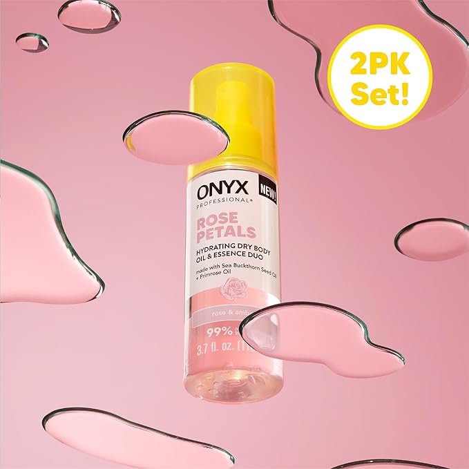 Onyx Professional Hydrating Dry Body Oil, Rose Petals, 3.7 fl oz, 2pk