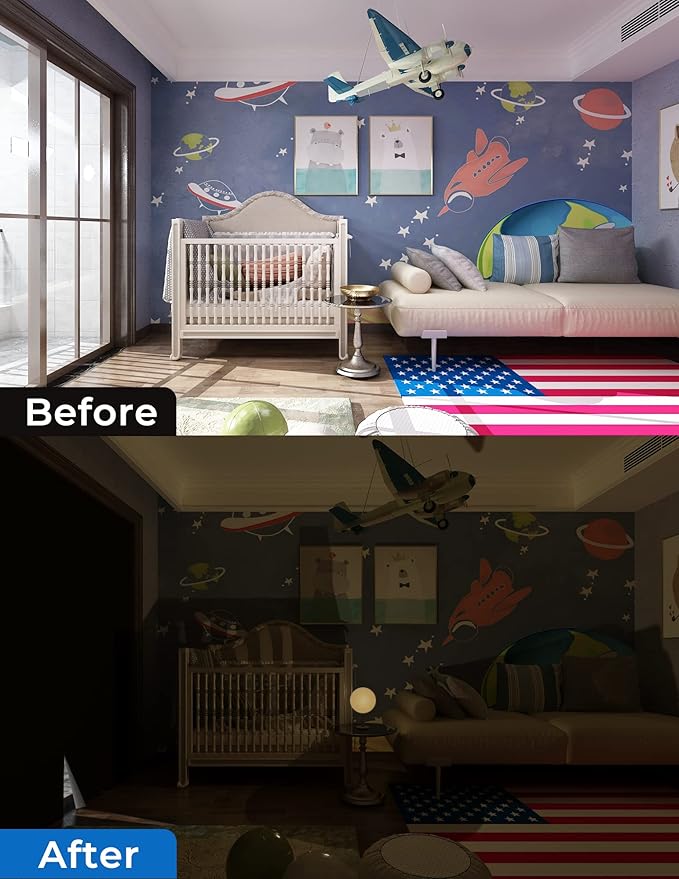 Sumobaby Blackout Curtains for Bedroom Portable 35"x54",No Drill Blackout Shades with Upgraded Hook&Loop Tapes,100% Black Out Window Cover,Thermal Insulated Blinds for Bedroom,Nursery(1 Panel,Black)