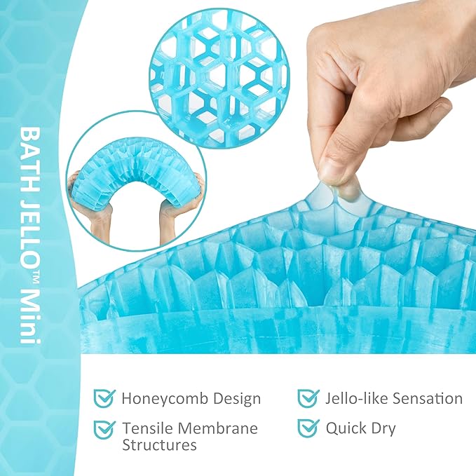 Sunlit Bath Jello Mini Gel Bath Pillows, Lumbar Pillow for Bathtub, Back Support Pillow, Gel Pillow with Non-Slip Suction Cups for Lumbar, Back Rest Support, Fits Curved or Straight Back Tubs, Aqua