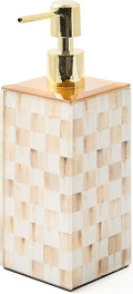 MACKENZIE-CHILDS Glass Soap Pump, Liquid Soap Dispenser, Brown-and-White Mocha Check