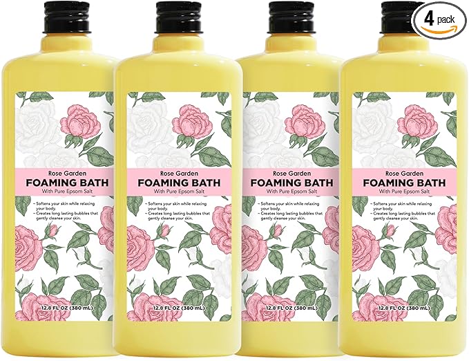 Bubble Bath for Women, Rose Scented Bubble Bath Gifts Set, Foaming Bath Mother's Day Gifts for Mom, 51.2 fl oz (Pack of 4)