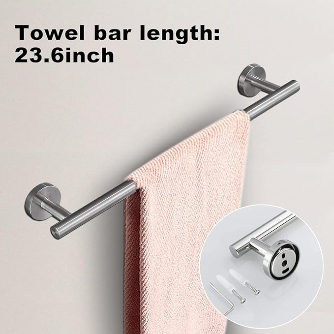 15sets 24inch Brushed Nickel Bathroom Hardware Set, Include 3PCS 24inch Towel Bar, 6PCS Robe Hook, 3PCS Towel Ring, 3PCS Toilet Paper Holder