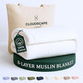Cloud Scape Linen 8-Layer Muslin Blanket Queen Size - 100% Cotton, Soft and Breathable, Oversized Winter Blanket, Fits up to Full Size Bed, 92x92, White