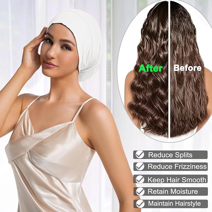 Sleep Cap Bonnet for Sleeping Black Women Men, Adjustable Cooling Lining Bonnets for Curly Hair Wrap Braids Beanie Night Hat
