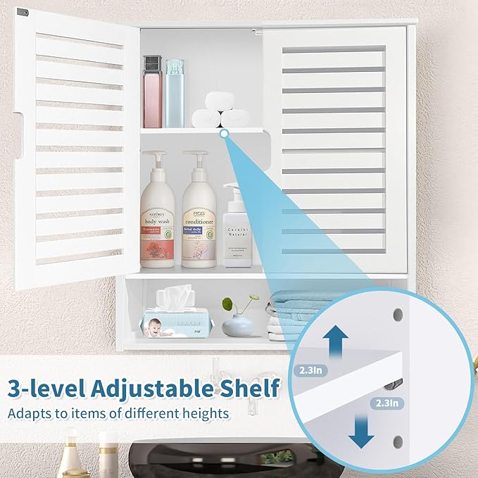 HYNAWIN White Organized Bathroom Storage Cabinet with Lattice Doors,Spacious Storage with Adjustable Shelves for Bathroom or Kitchen Essentials