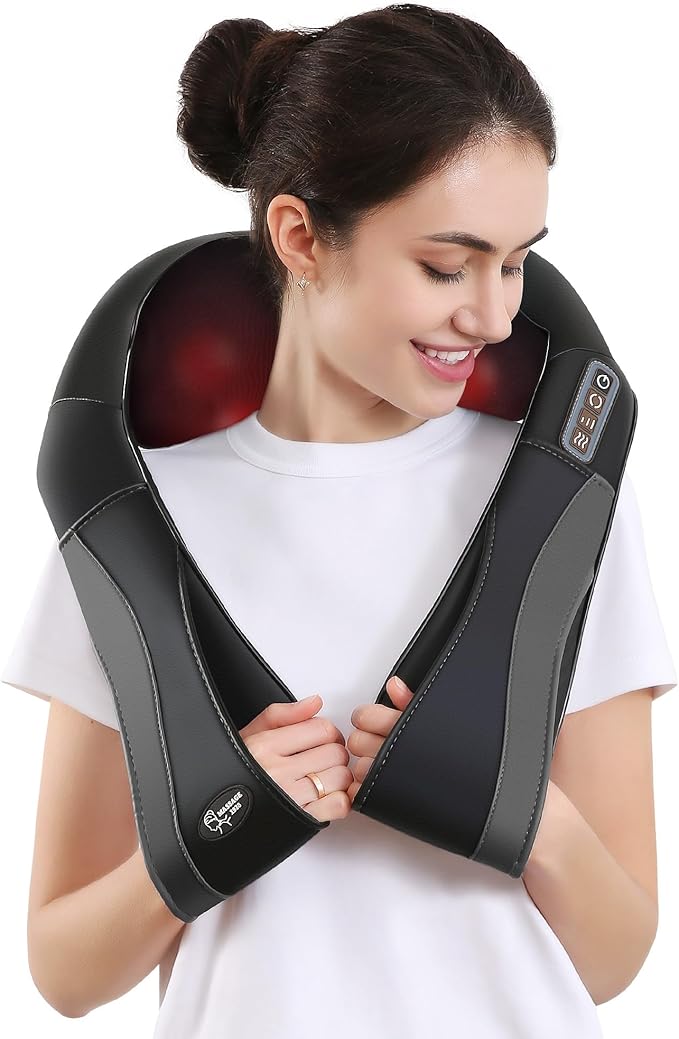 Back Neck Shoulder Massager with Heat, Shiatsu Electric Deep Tissue 3D Kneading Massagers for Relief on Waist, Leg, Calf, Foot Full Body Muscles, Gift for Men Women Mom Dad (Black)