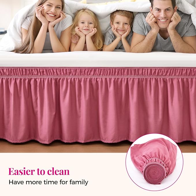 RIMELA Dusty Red Bed Skirt King Size 15 Inch Drop, Wrap Around Elastic Bedskirt, Dust Ruffle for Adjustable Bed Base Machine Washable Easy to Install Bed Skirts