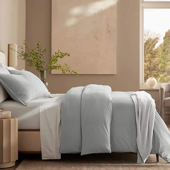 BOLL & BRANCH Flannel Duvet Set - Full/Queen, Shore - Luxury 100% Organic Cotton - 1 Duvet Cover, 2 Shams - Velvety Soft, Warm & Breathable Weave