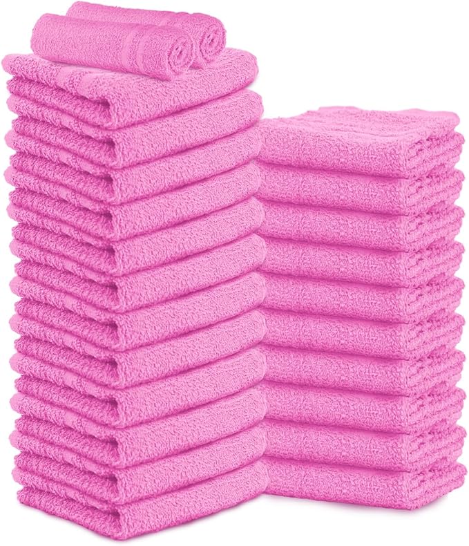24 Pack Pink Hand Towels 100% Cotton Spa Towel – 16x27 inches Highly Absorbable Facial Towels Gym, Hair, Face, Bulk Small Towels (Not Bleach Proof)