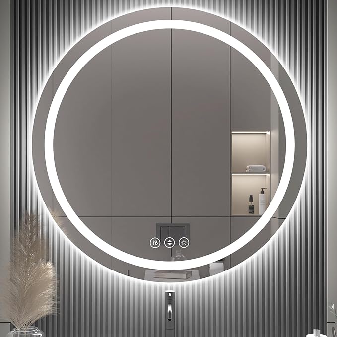 42" x 42" LED Bathroom Mirror with Lights, Backlit & Front Lighted, Wall-Mounted Vanity Mirror 3000K/4000K/6000K, Memory Functions, Anti-Fog, Dimmable Smart Mirror