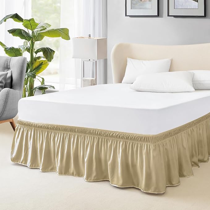 FreshCulture King Bed Skirt, Dust Ruffle for King Size Bed, Easy Fit with 18-Inch Tailored Drop, Elastic Wrap Around Bed Skirt King Size, Hotel Quality Bed Skirts for Adjustable Bed (Beige)